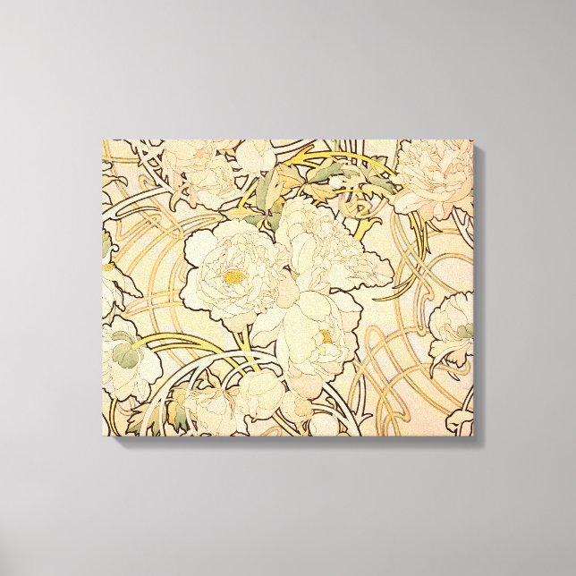 Classic Art Nouveau Peony Garden Pattern by Mucha Canvas Print (Front)