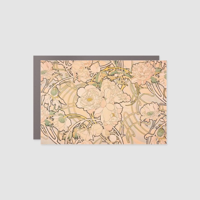 Classic Art Nouveau Peony Garden Pattern by Mucha Car Magnet (Front)