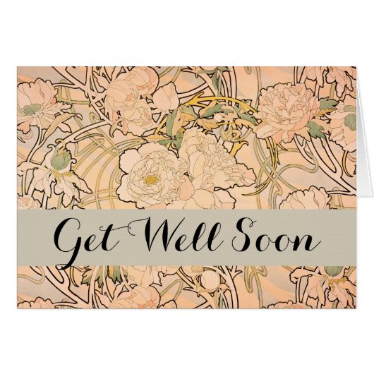 Classic Art Nouveau Peony Garden Pattern by Mucha Cards (Front Horizontal)