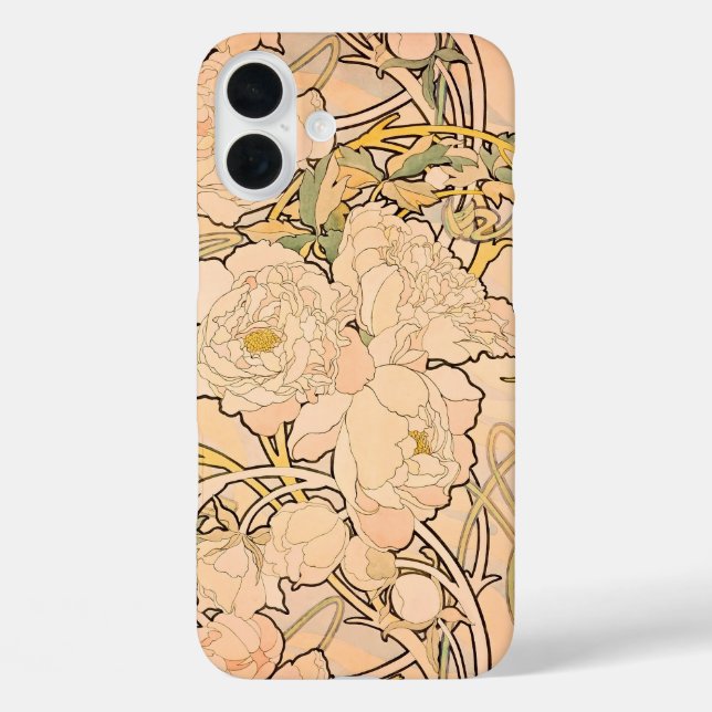 Classic Art Nouveau Peony Garden Pattern by Mucha Case-Mate iPhone Case (Back)