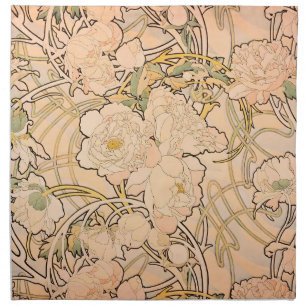Classic Art Nouveau Peony Garden Pattern by Mucha Cloth Napkin