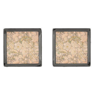 Classic Art Nouveau Peony Garden Pattern by Mucha Cufflinks