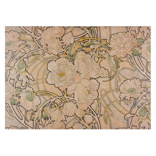 Classic Art Nouveau Peony Garden Pattern by Mucha Cutting Board (Front)