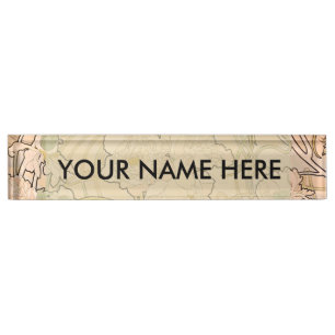 Classic Art Nouveau Peony Garden Pattern by Mucha Desk Name Plate