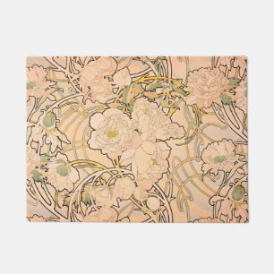 Classic Art Nouveau Peony Garden Pattern by Mucha Doormat