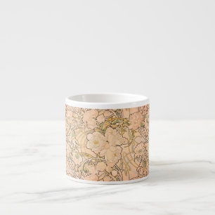 Classic Art Nouveau Peony Garden Pattern by Mucha Espresso Cup