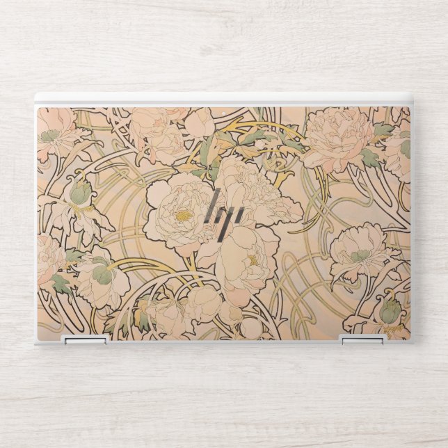 Classic Art Nouveau Peony Garden Pattern by Mucha HP Laptop Skin (Front)
