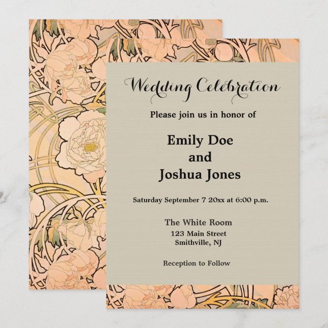 Classic Art Nouveau Peony Garden Pattern by Mucha Invitation (Front/Back)