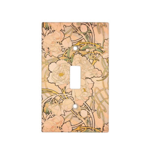 Classic Art Nouveau Peony Garden Pattern by Mucha Light Switch Cover