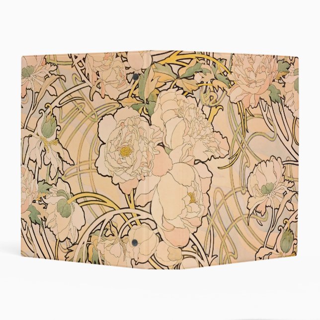 Classic Art Nouveau Peony Garden Pattern by Mucha Mini Binder (Background)