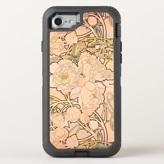 Classic Art Nouveau Peony Garden Pattern by Mucha Otterbox iPhone Case (Back)