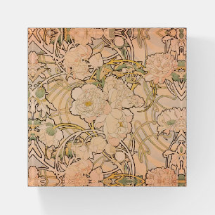 Classic Art Nouveau Peony Garden Pattern by Mucha Paperweight