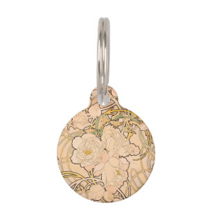 Classic Art Nouveau Peony Garden Pattern by Mucha Pet ID Tag