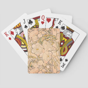 Classic Art Nouveau Peony Garden Pattern by Mucha Poker Cards