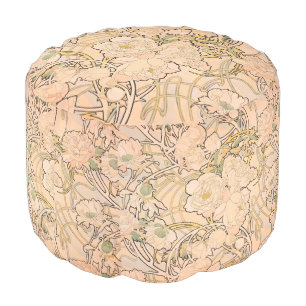 Classic Art Nouveau Peony Garden Pattern by Mucha Pouf
