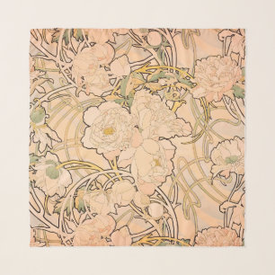 Classic Art Nouveau Peony Garden Pattern by Mucha Scarf