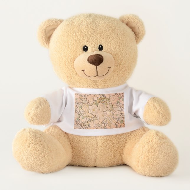 Classic Art Nouveau Peony Garden Pattern by Mucha Teddy Bear (Front)
