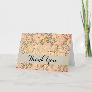 Classic Art Nouveau Peony Garden Pattern by Mucha Thank You Card