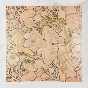 Classic Art Nouveau Peony Garden Pattern by Mucha Trinket Tray