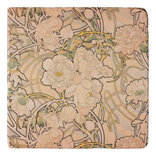 Classic Art Nouveau Peony Garden Pattern by Mucha Trivet