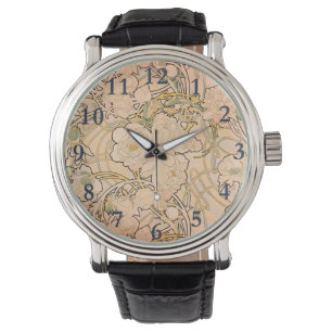 Classic Art Nouveau Peony Garden Pattern by Mucha Watch
