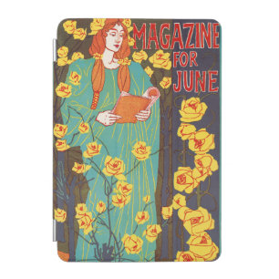 Classic Art Nouveau Teal Woman Yellow Flowers iPad Mini Cover