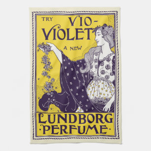 Classic Art Nouveau Woman Purple Flowers Artwork Kitchen Towel