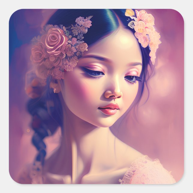 Classic Artwork of a Asian Girl Square Sticker (Front)