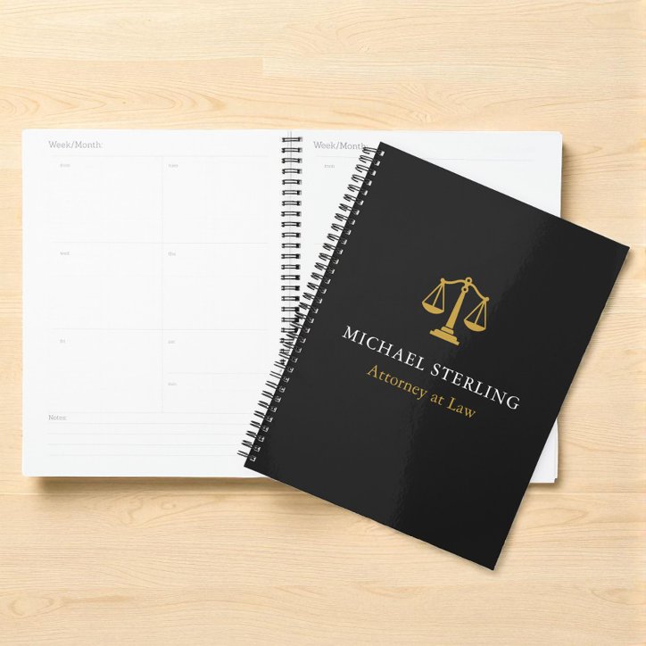 Classic Attorney Scales Of Justice Black Gold Planner