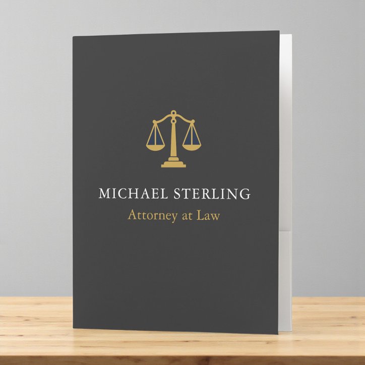 Classic Attorney Scales Of Justice Black Gold Pocket Folder