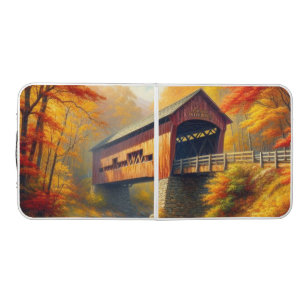 classic, autumn covered bridge beer pong table