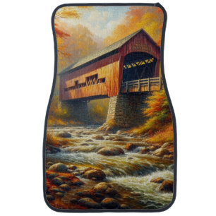 classic, autumn covered bridge car floor mat