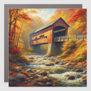 classic, autumn covered bridge car magnet