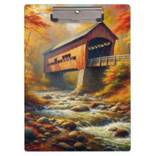 classic, autumn covered bridge clipboard