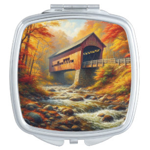 classic, autumn covered bridge compact mirror