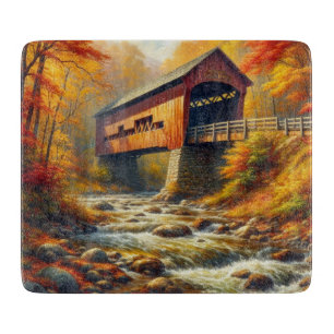 classic, autumn covered bridge cutting board