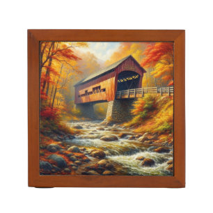 classic, autumn covered bridge desk organizer