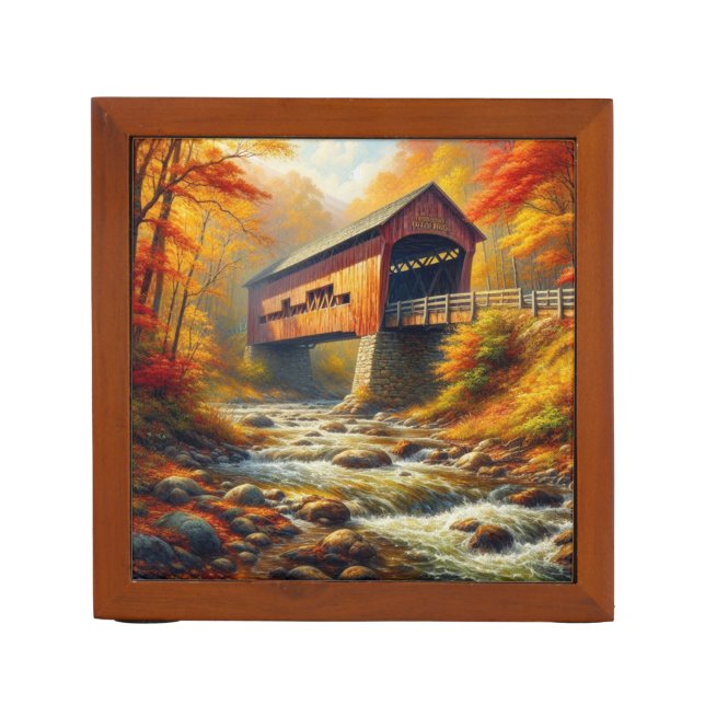 classic, autumn covered bridge desk organizer (Front)