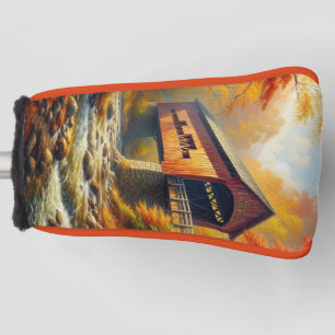 classic, autumn covered bridge golf head cover