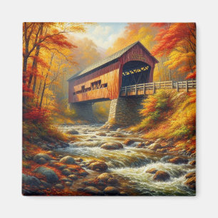 classic, autumn covered bridge magnet