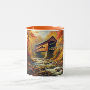 classic, autumn covered bridge mug