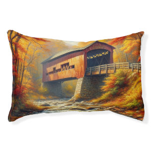 classic, autumn covered bridge pet bed