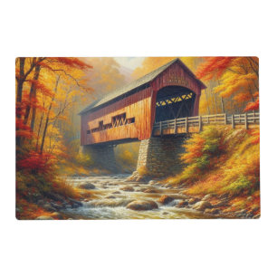 classic, autumn covered bridge placemat