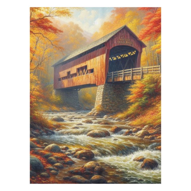 classic, autumn covered bridge tablecloth (Front)