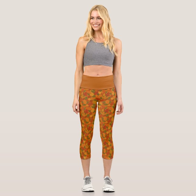 Classic Autumn/fall leaves patterned  Capri Leggings (Front)