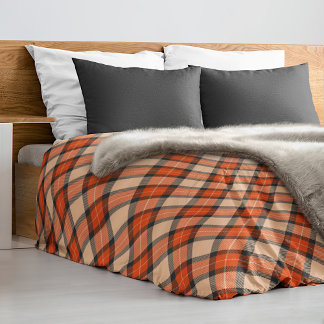 Classic Autumn Pumpkin Orange Brown Black Tartan Duvet Cover