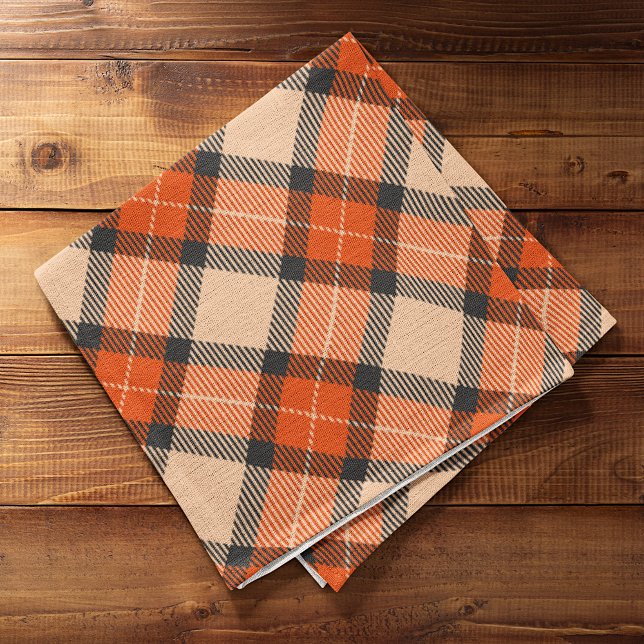 Classic Autumn Pumpkin Orange Brown Tartan Pattern Kitchen Towel (Creator Uploaded)