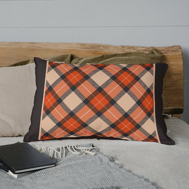 Classic Autumn Pumpkin Orange Brown Tartan Pattern Lumbar Pillow (Creator Uploaded)