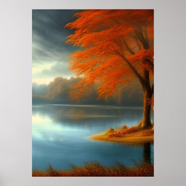 Classic Autumn view of a Lake trees Poster (Front)