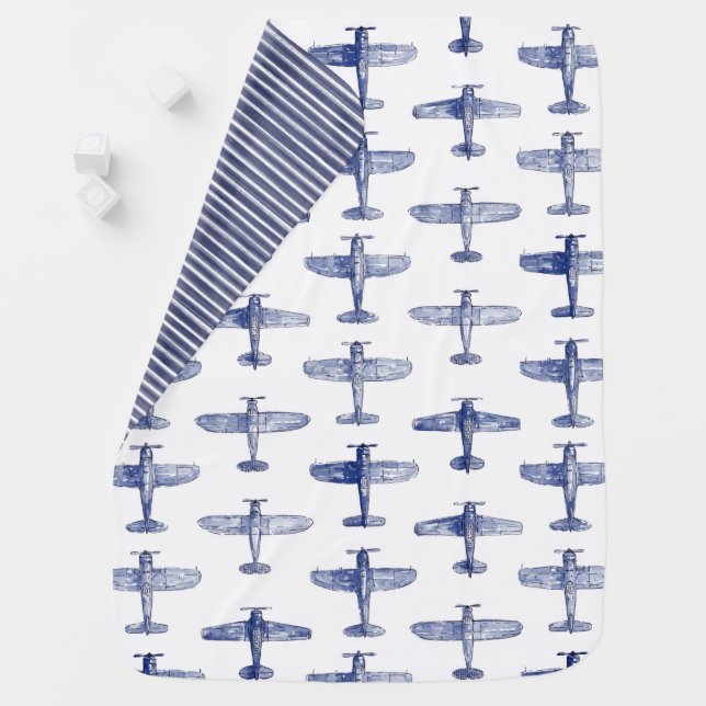 Classic Aviation Watercolor Planes Baby Blanket (In Situ)